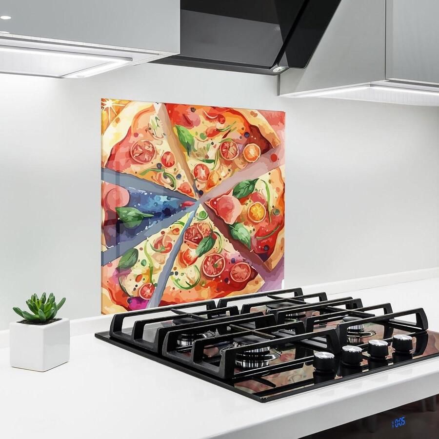 Keuken achterwand Glasplaat spatbord Bescherming kookplaat Hittebestendig 200°C 60x60 cm Waterverf Pizza
