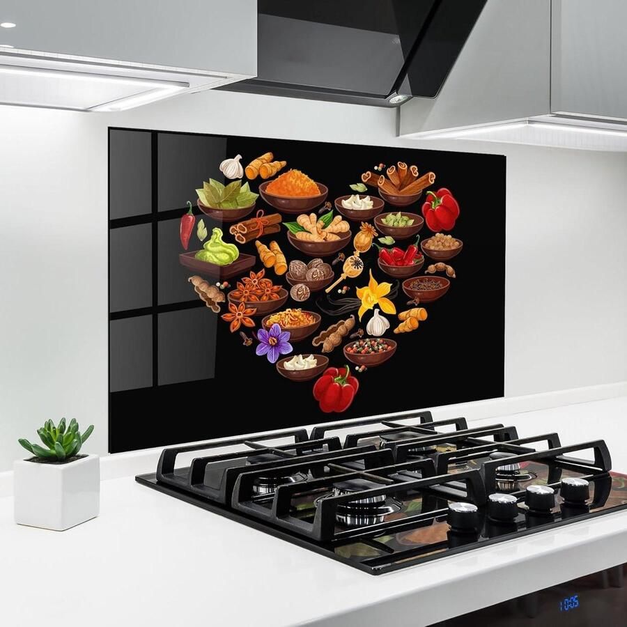 Keuken achterwand Glasplaat spatbord Bescherming kookplaat Hittebestendig 200°C 60x80 cm Kruiden hart