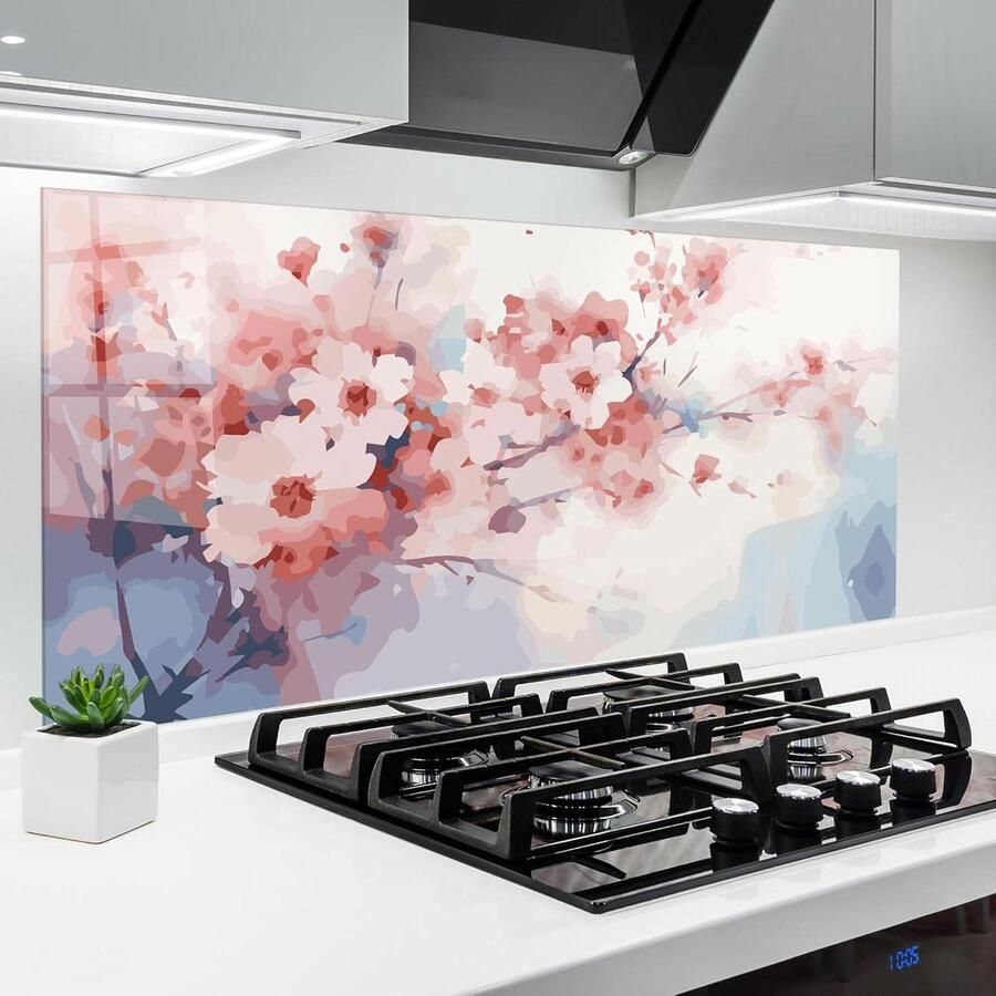 Keuken achterwand Glasplaat spatbord Koken beschermen Hittebestendig glas 60x120 cm Pastel bloemen