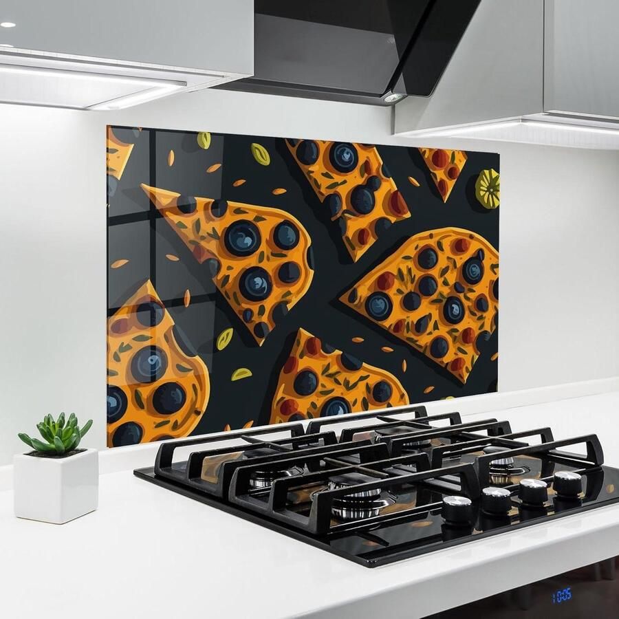 Keuken achterwand Glasplaat spatwand Koken beschermen Hittebestendig glas 70x50 cm Pizza patroon