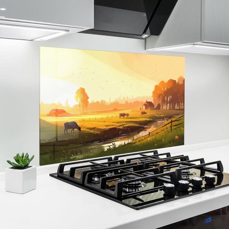 Keuken achterwand Glazen plaat Bescherming kookplaat Hittebestendig glas 60x100cm Zonnige Koeien
