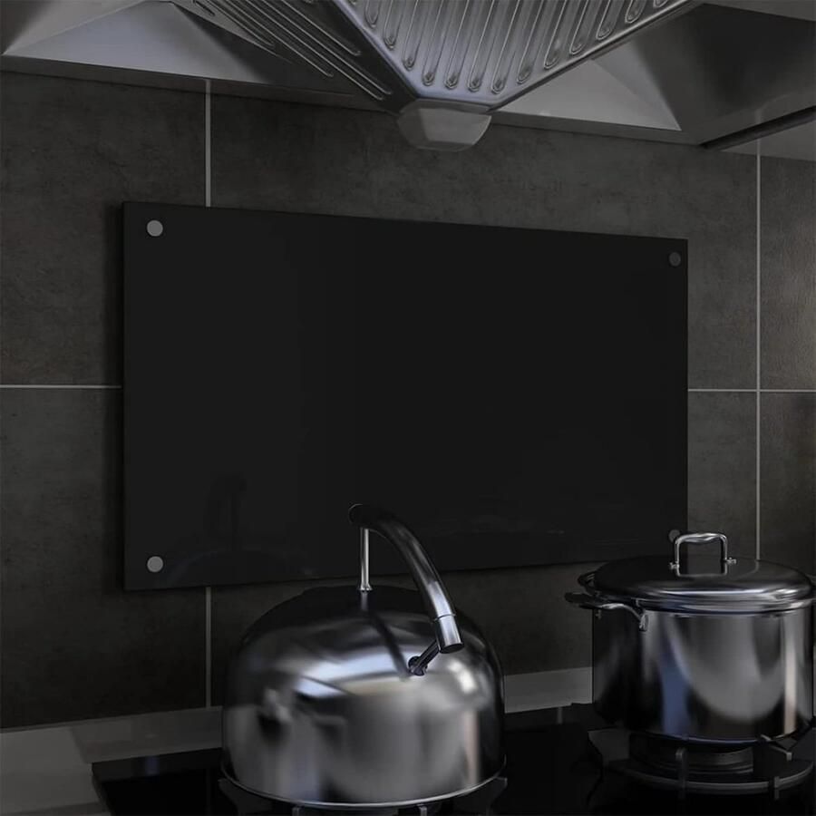 Keuken Achterwand Spatbescherming Keukenwand Hygiënisch Koken Gehard Glas 70x40 cm Zwart