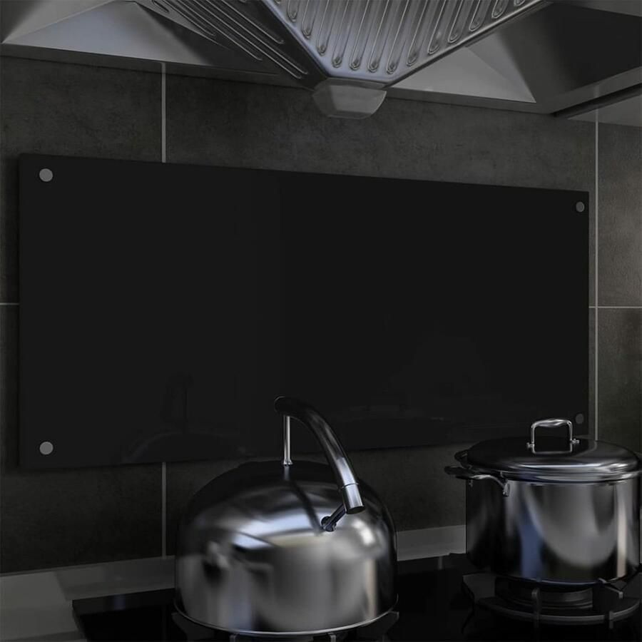Keuken achterwand Spatbescherming muur Bescherming kookplaat Gehard glas 90x40 cm Zwart