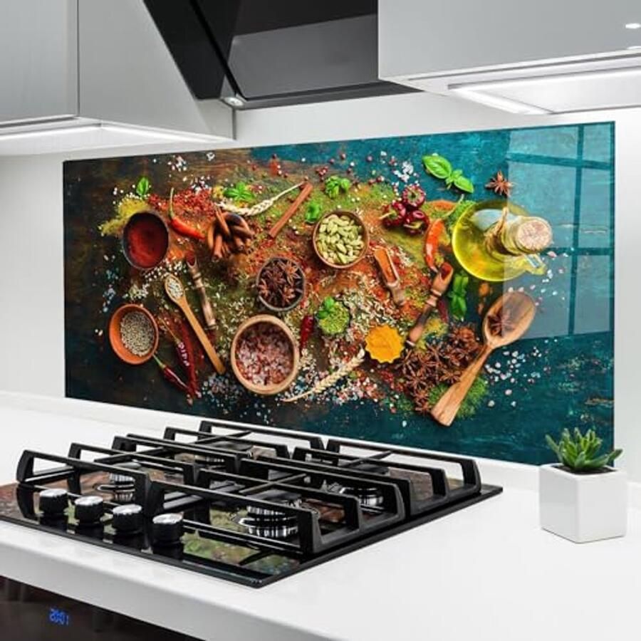 Keuken achterwand spatscherm van 60x120 cm van gehard glas Spatbescherming voor het fornuis en voedselbereiding