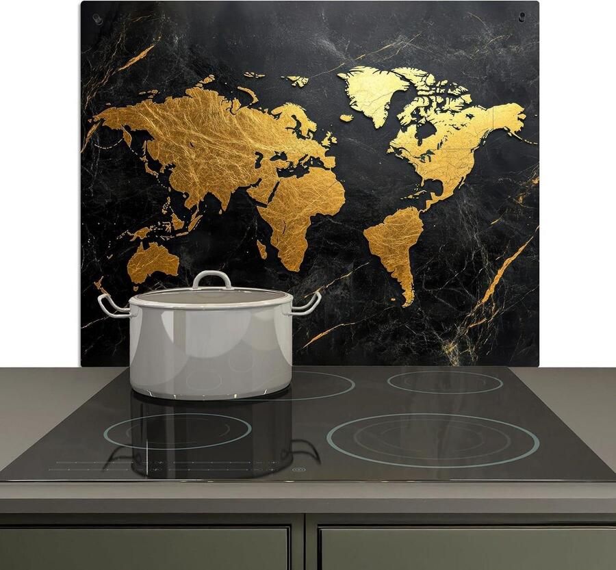 Keuken Achterwand Spatwand Fornuis Keuken Beschermen Dubbele Functie 52x60cm Goud Wereldkaart