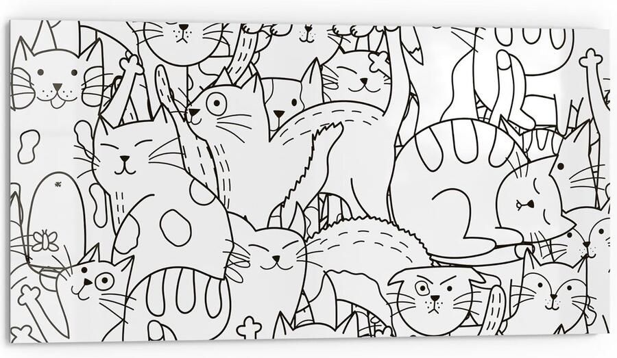 Keuken Achterwand Wandpaneel Glas Koken en Reinigen 3D Kleurdiepte Effect 80x40 cm Cartoon Kat - Foto 1