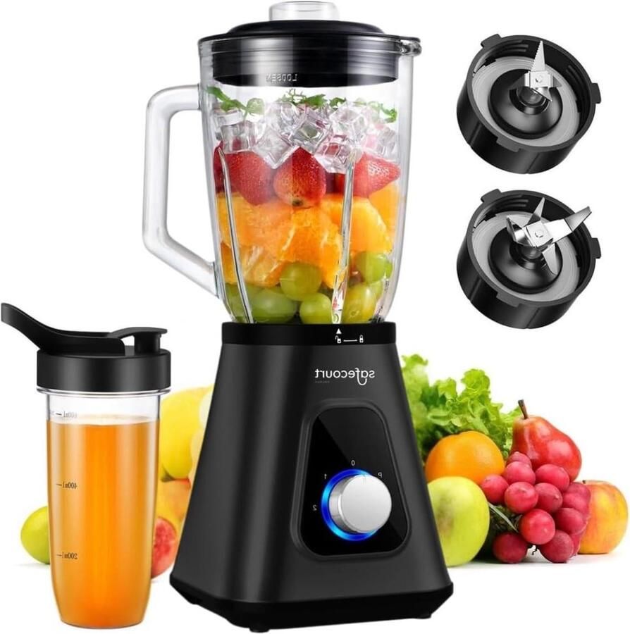 Keuken Blender Smoothie Maker Gezond Eten Maken Krachtige Motor 1.5L Glas 600ml Zwart