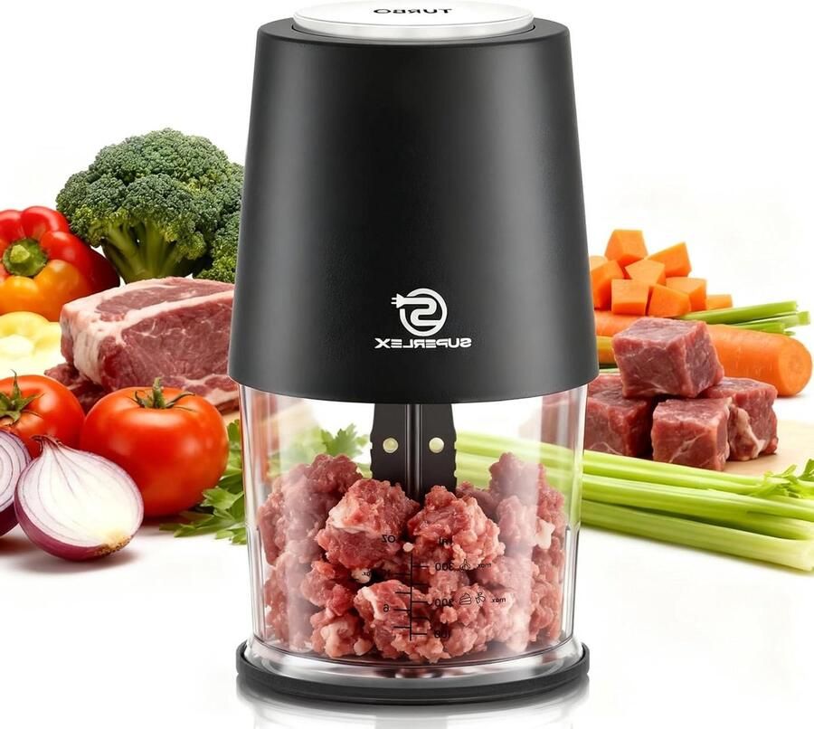 Keuken Chopper Mini Food Processor Snel Ingrediënten Snijden Twee Snelheden 500 ml Zwart