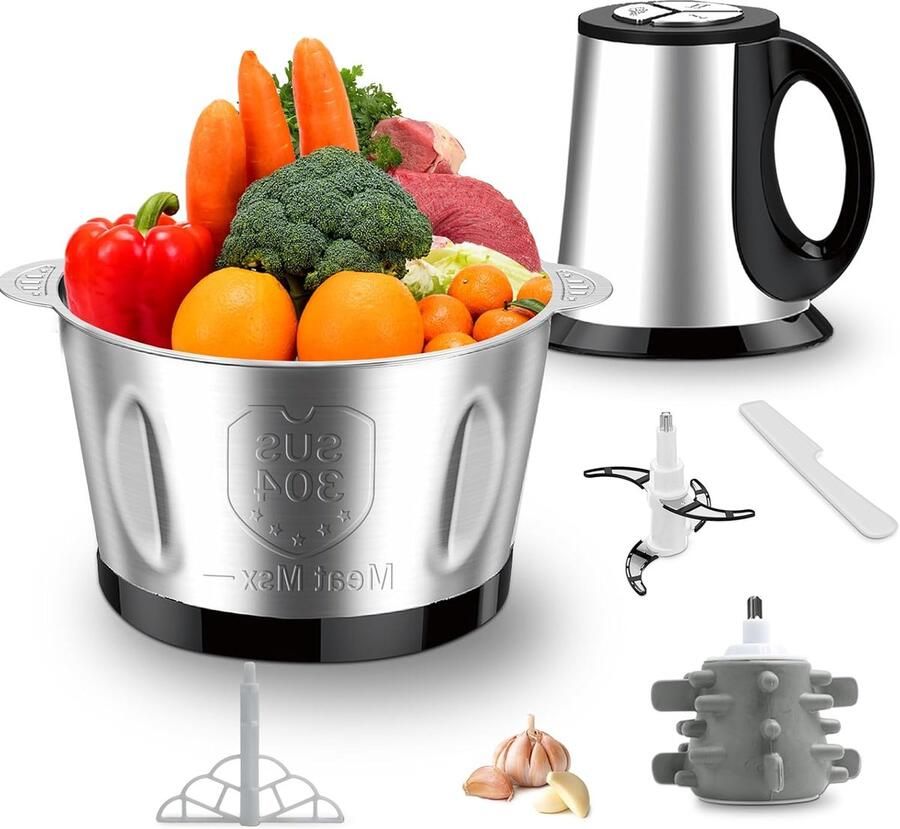 Keuken Chopper Mini Foodprocessor Snel Ingrediënten 3 Snelheden Instelbaar 14 x 21 x 27 cm Zilver