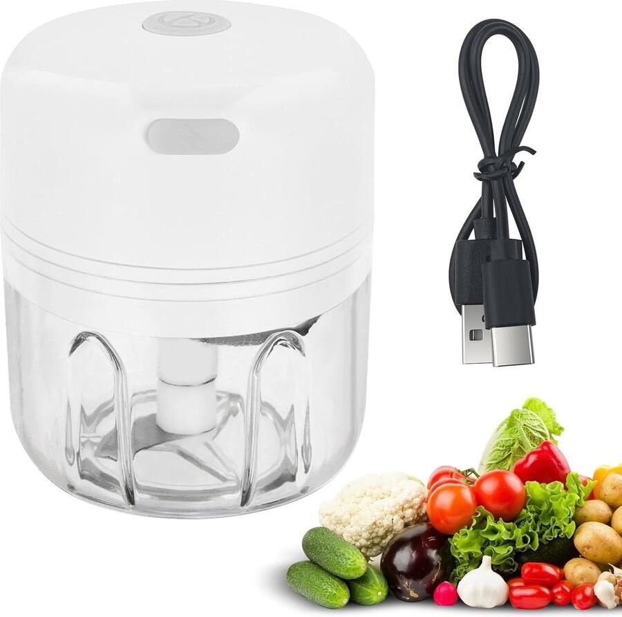 Mini Keuken Chopper Elektrische Mixer Eten Bereiden 3 RVS Bladen 250ml Wit