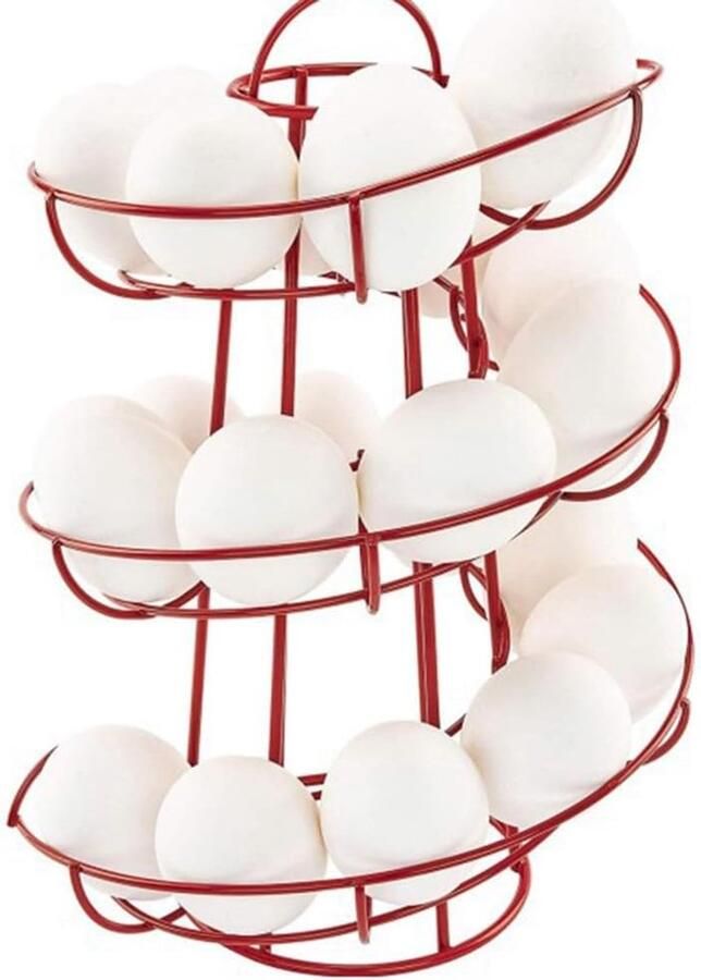 Keuken Eierrek Eiermandje Spiraal Praktisch Opbergen Ijzeren Constructie 25x18x18 cm Rood