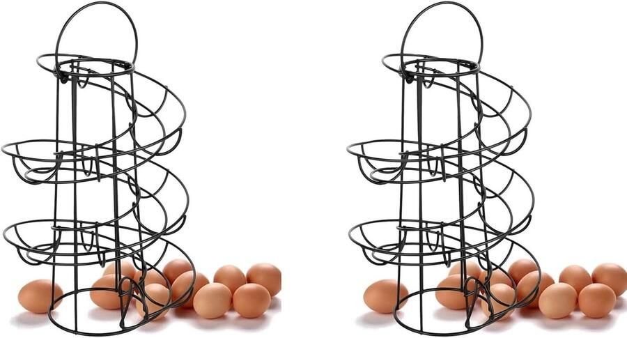 Keuken Eierrek Spiraalmandje Ei Keuken Opbergen Praktisch Ijzeren Design 2 Stuks Zwart