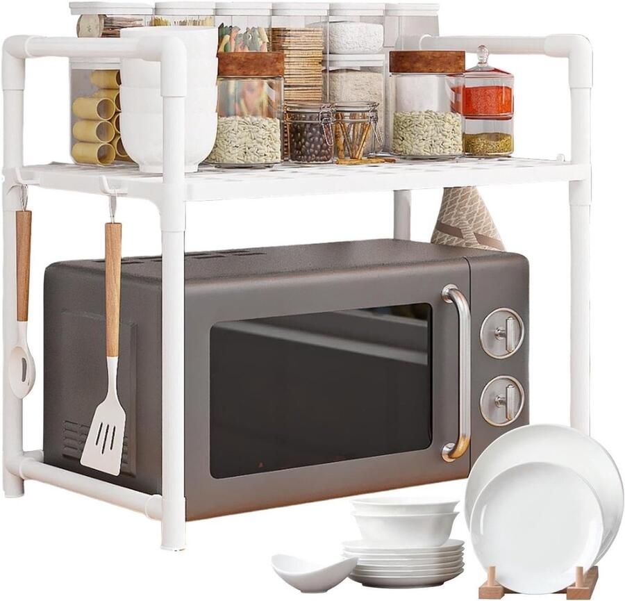 Keuken Magnetron Standaard Oven Houder Keuken Opbergen Verbrede Dubbele Laag Tot 40cm Diep Wit