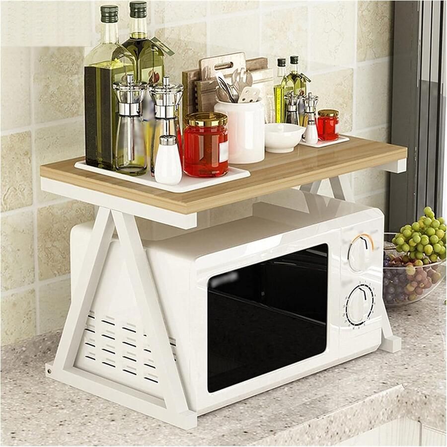 Keuken magnetron standaard plank met 2 lagen voor aanrecht opslag verstelbaar rek voor magnetron oven rijstkoker kruiden en meer (kleur: grijs)