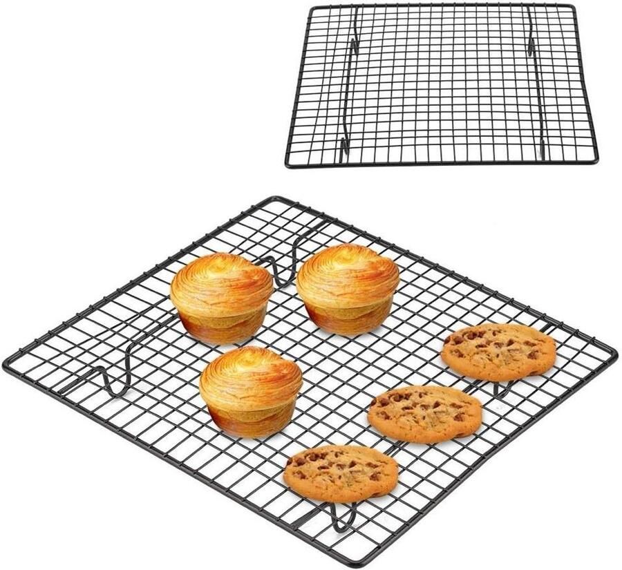 Keuken rooster Bakplaat grill Bakken en koelen Roestvrij staal 26 x 23 cm Zilver