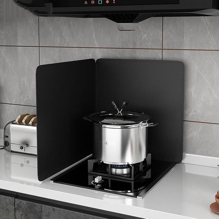 Keuken schild Anti-olie spatscherm Koken en schoonmaken Warmte isolerend 30x30x30cm Zwart