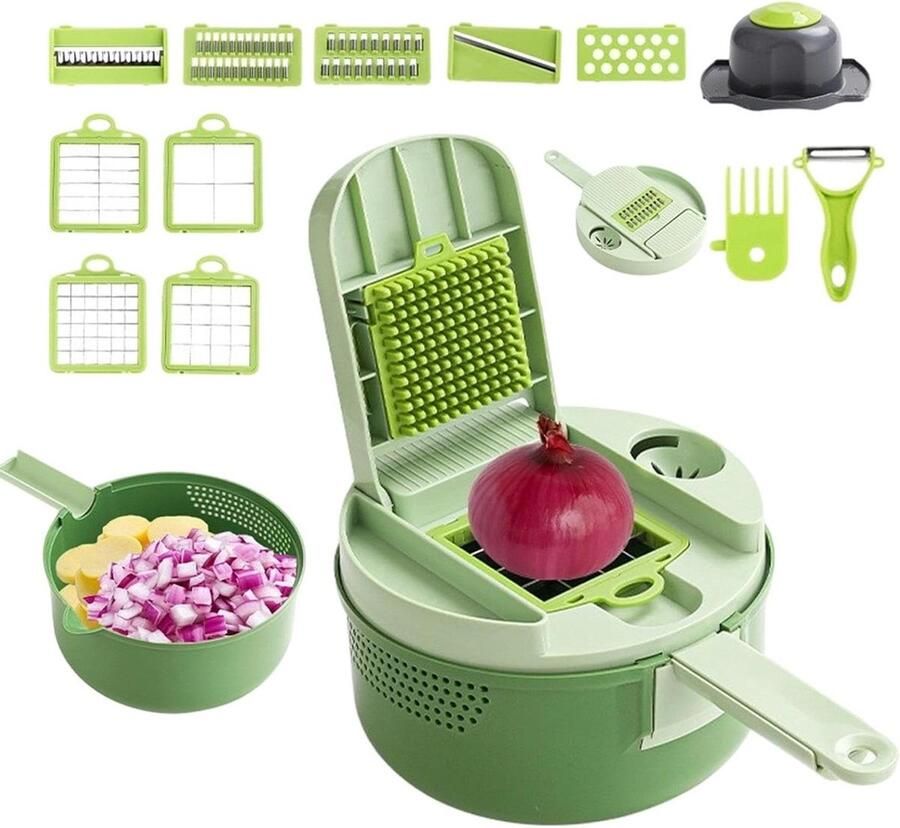 Keuken Snijder Groente Hakker Maaltijd Voorbereiden 16-In-1 Multifunctioneel 20x20x13 cm Grijs