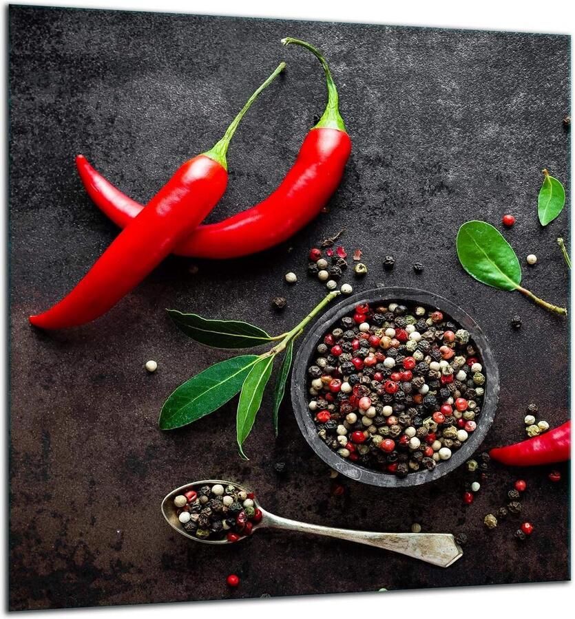 Keuken spatbord Glasplaat achterwand Bescherming kookplaat Gehard glas 60 x 65 cm Chilli