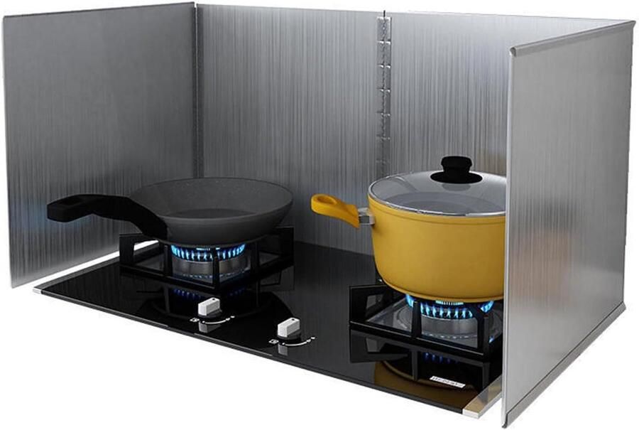 Keuken Spatplaat Antispat Schild Koken Beschermen Opvouwbaar Ontwerp 3-zijdig Zilver