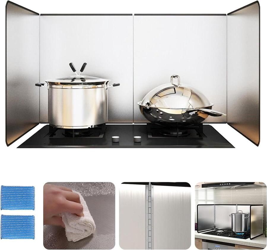 Keuken Spatplaat Olie Baffle Koken Beschermen Vouwbaar Ontwerp 80x40x30 cm Zilverkleurig