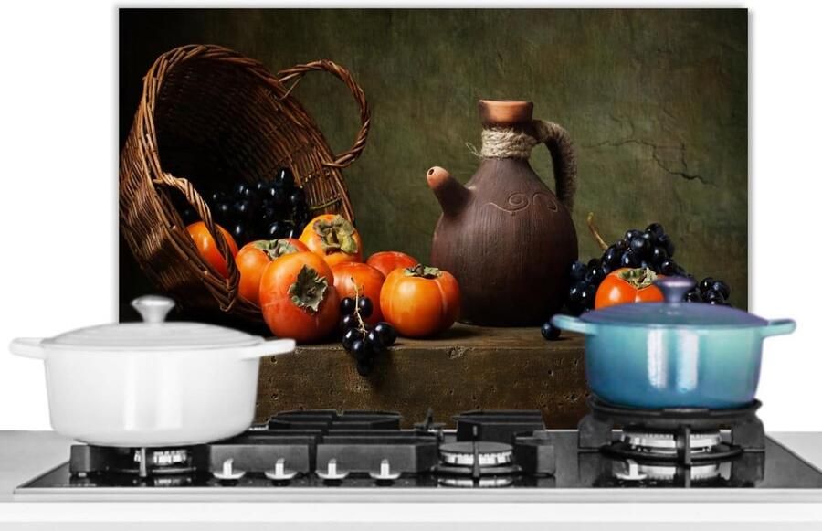 Keuken Spatscherm 70x50 cm Hittebestendig voor Kookplaat Rustiek Fruitmand Stilleven