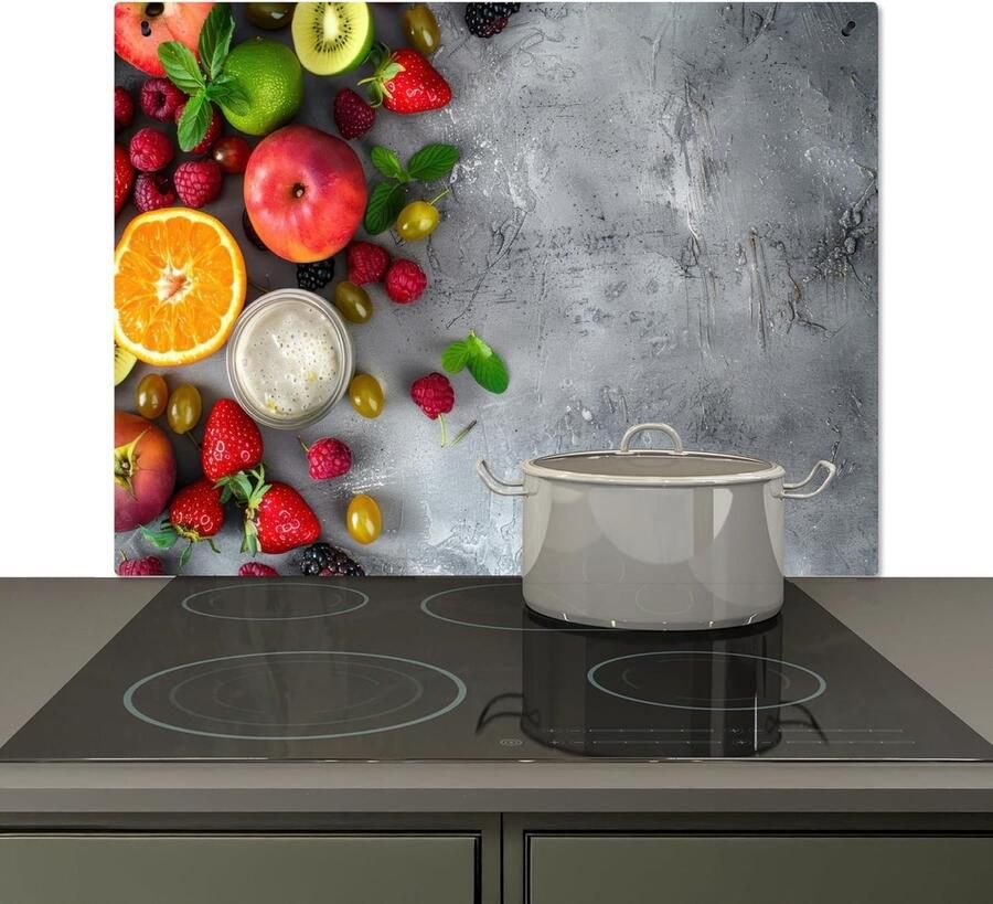 Keuken Spatscherm Achterwand Beschermer Bescherming Kookplaat Hittebestendig Aluminium 52x81 cm Fruit Beton