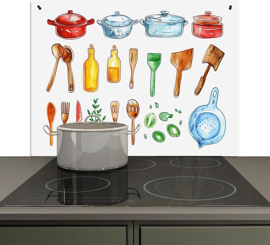 Keuken Spatscherm Achterwand Beschermer Koken en Reinigen 2-in-1 Functie 52x81 cm Kleurrijk Tekeningen