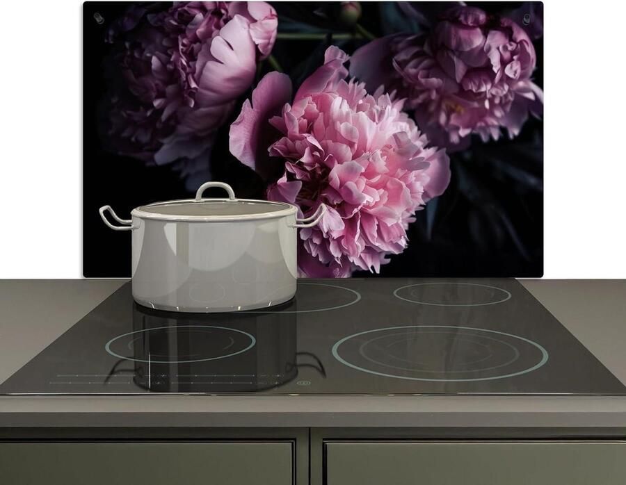 Keuken Spatscherm Achterwand Beschermer Kookplaat Beschermen 2-in-1 Functie 51.5x83 cm Roze Bloemen