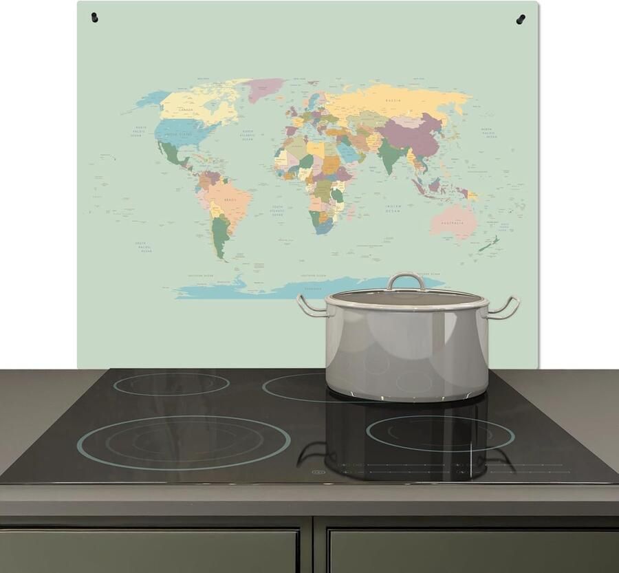 Keuken Spatscherm Achterwand Beschermer Kookplaat Beveiligen Hittebestendig Aluminium 51.3x58.3 cm Wereldkaart Realistisch