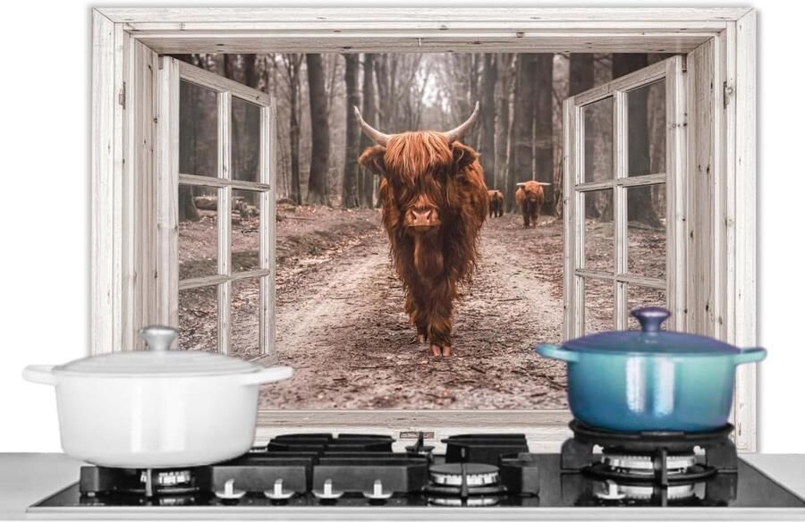 Keuken Spatscherm Achterwand Beschermer Kookplaat Beveiligen Hittebestendig Metaal 80x55 cm Doorkijk Schotse Hooglander