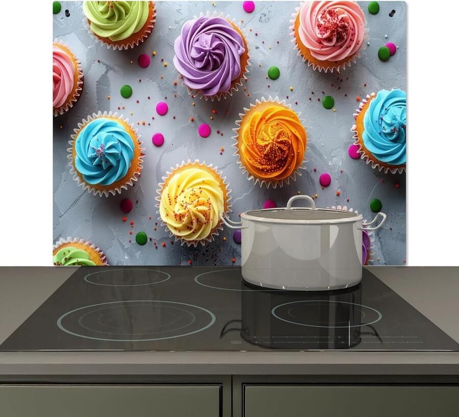 Keuken Spatscherm Achterwand Beschermer Kookplaat Beveiligen Hittebestendig Vinyl 52x80 cm Cupcakes Muffins