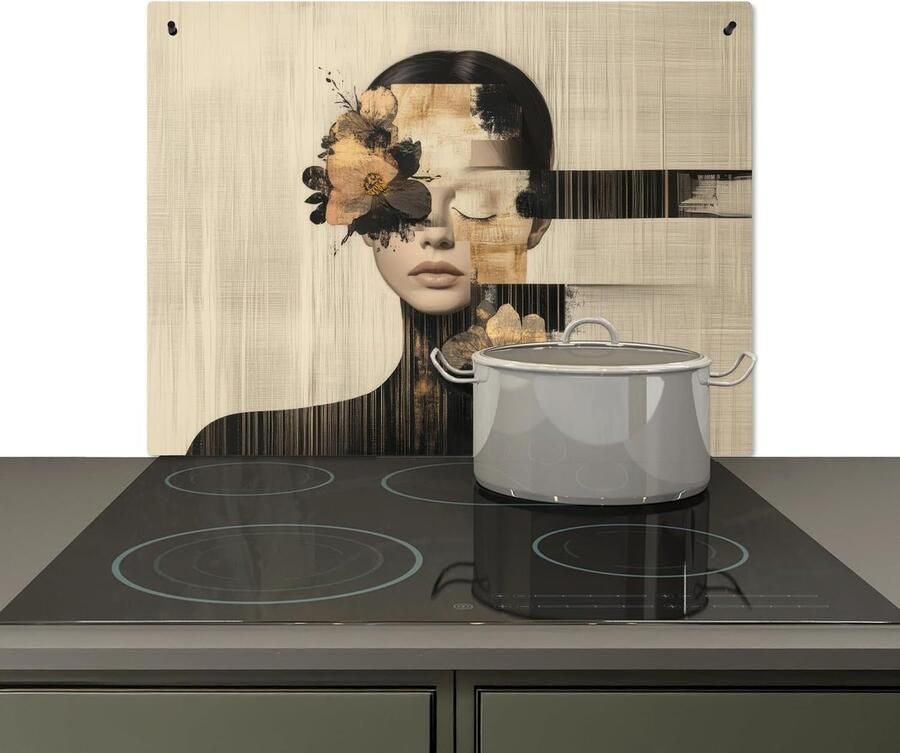 Keuken Spatscherm Achterwand Beschermer Kookplaat Reinigen Zelfklevende Installatie 52x70 cm Zwart Gezicht