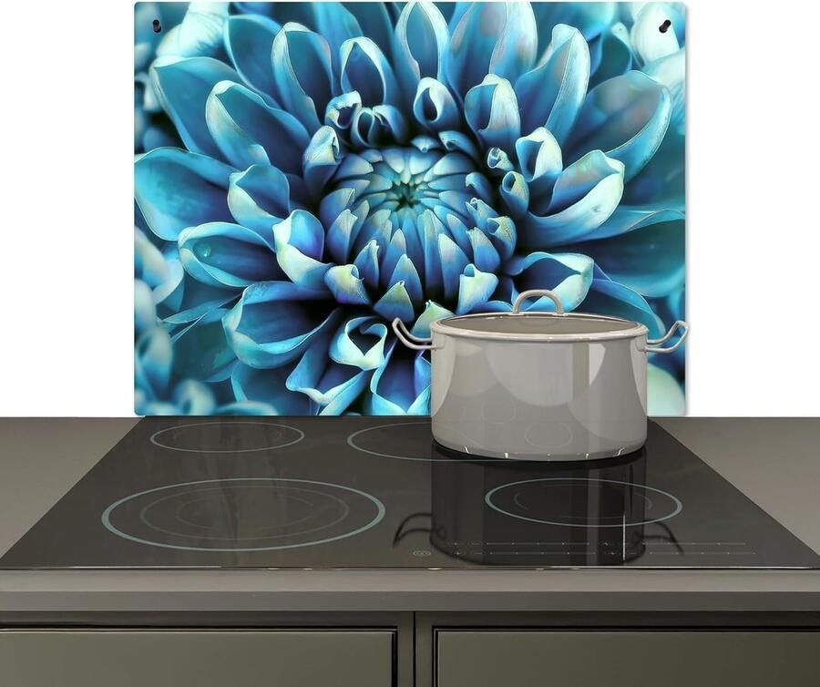 Keuken Spatscherm Achterwand Beschermer Schoon Koken Hittebestendig Aluminium 52x71 cm Blauw Dahlia