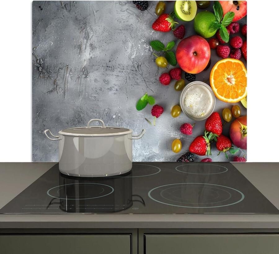 Keuken Spatscherm Achterwand Beschermer Spatten Vangen 2-in-1 Kookplaat Bescherming 52x80 cm Fruit Beton