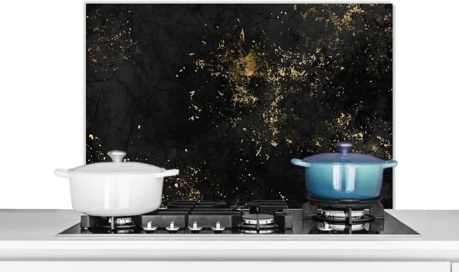 Keuken Spatscherm Achterwand Keuken Bescherming Kookplaat Luxe Goudstructuur 90x60 cm Zwart