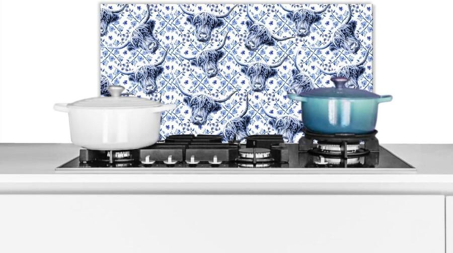 Keuken Spatscherm Achterwand Keuken Kookplaat Beschermen Hittebestendig Materiaal 60x30 cm Delfts Blauw