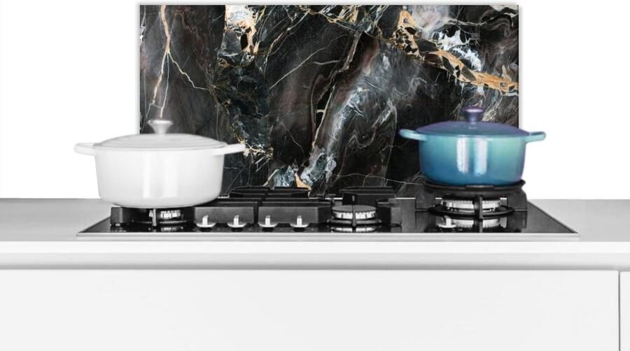 Keuken Spatscherm Achterwand Keuken Kookplaat Beschermen Hittebestendig Materiaal 60x30 cm Marmer Zwart Goud