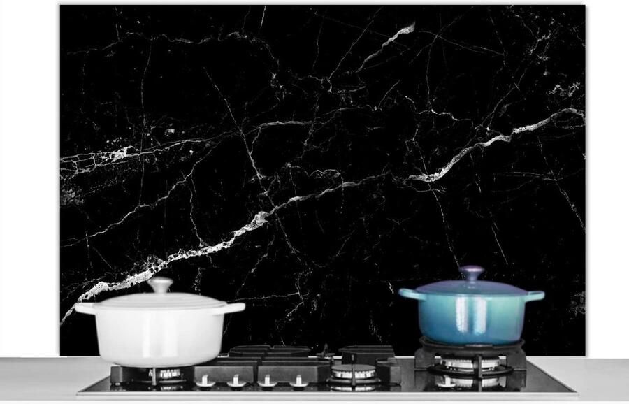 Keuken Spatscherm Achterwand Keuken Kookplaat Beschermen Marmerlook Print 120x80 cm Zwart Wit