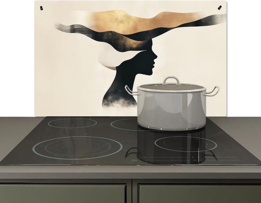 Keuken Spatscherm Beschermer Muur Kookplaat Reinigen Hittebestendig Aluminium 52.7x91.6 cm Zwart Golven