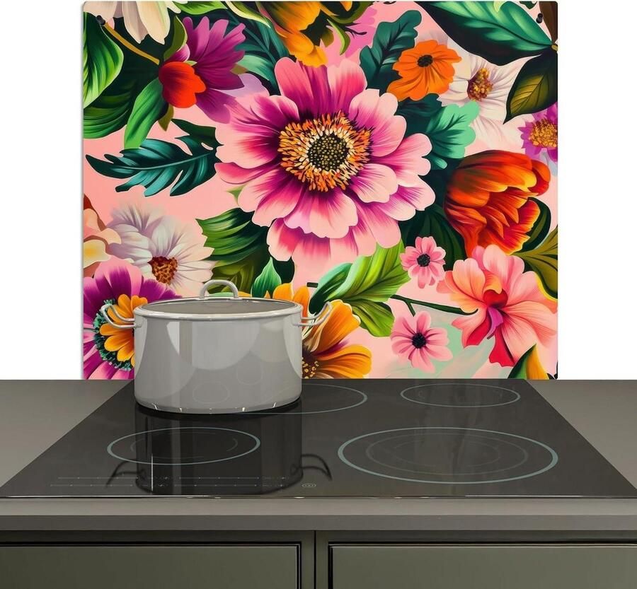 Keuken Spatscherm Kookplaat Achterwand Keuken Wand Beschermen 2-in-1 Functie 52x59 cm Kleurrijk Bloemen
