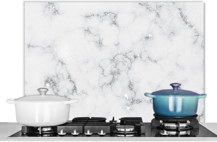 Keuken Spatscherm Marmerlook Wit 90x60 cm Hittebestendig Achterwand voor Fornuis