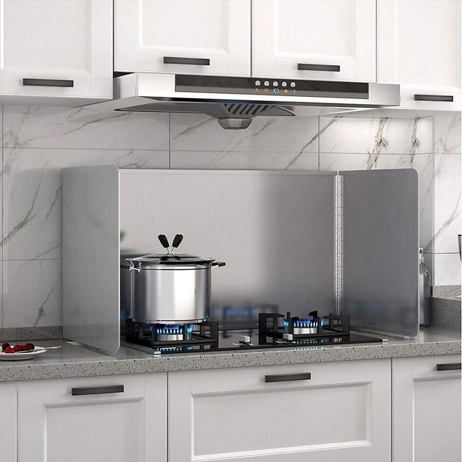 Keuken Spatscherm Olieafscherming Vetvrij Koken Antiaanbaklaag 45 x 58 cm Zilverkleurig
