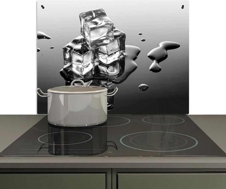 Keuken Spatscherm Spatwand Kookplaat Bescherming Keukenwand 2-in-1 Functie 52x70 cm IJs Water Grijs Zwart