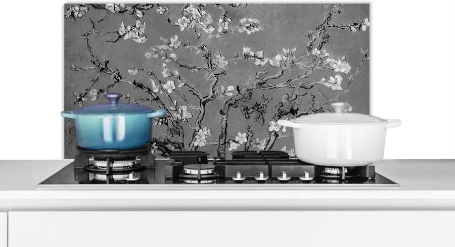 Spatscherm Keuken Wandpaneel Kookplaat Beschermen Luxe Aluminium 80x40 cm Zwart Wit