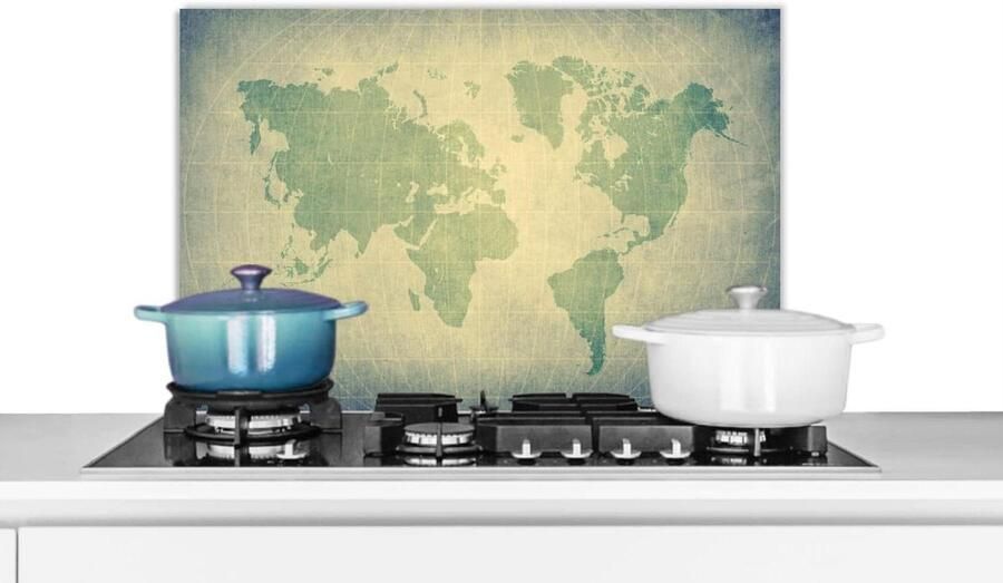 Keuken Spatscherm Spatwand Achterwand Kookplaat Beschermen Aluminium Luxe Uitstraling 60x40 cm Groen Wereldkaart