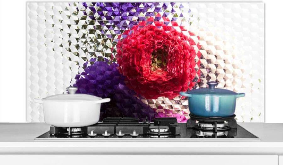Keuken Spatscherm Spatwand Achterwand Kookplaat Beschermen Hittebestendig Aluminium 120x60 cm Klaproos Bloemen