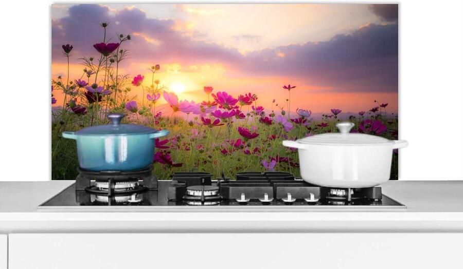 Keuken Spatscherm Spatwand Achterwand Kookplaat Beschermen Luxe Aluminium 100x50 cm Roze Bloemen