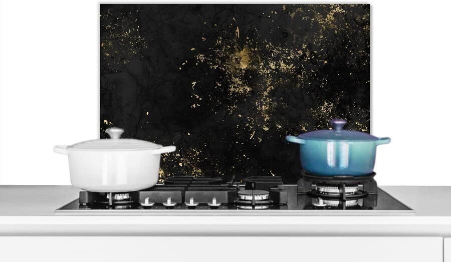 Keuken Spatscherm Spatwand Achterwand Kookplaat Beschermen Luxe Goudstructuur 70x50 cm Goud Zwart
