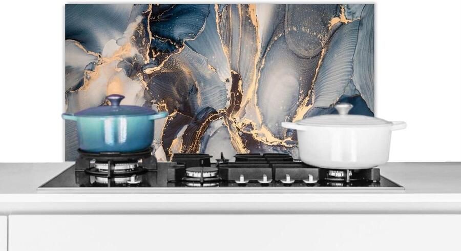 Keuken Spatscherm Spatwand Achterwand Kookplaat Beschermen Marmer Look 90x45 cm Grijs Blauw Goud