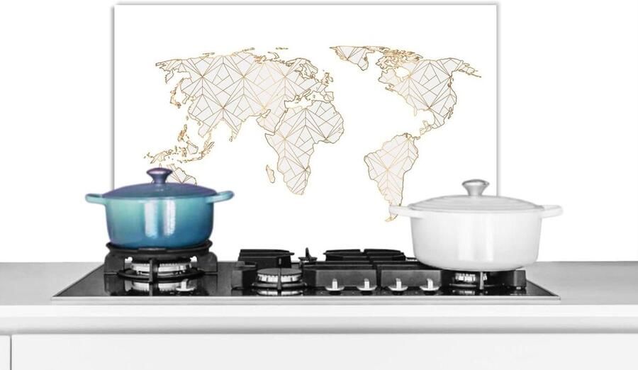 Keuken Spatscherm Spatwand Achterwand Kookplaat Beschermen Wereldkaart Patroon 60x40 cm Goud Grijs